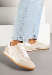 Beżowe Sneakersy w Stylu Kultowych Tenisówek z Ozdobnymi Przeszyciami Vellexia. Brązowe obuwie sportowe damskie Born2be, bez wzorów, z jeansu, tenisowe. Za 84.99 zł.