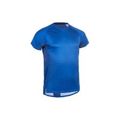 Koszulka fitness krótki rękaw FTS 120 męska. Niebieskie koszulki sportowe męskie DOMYOS, m, bez wzorów, z materiału, bez kołnierzyka, bez ramiączek, na fitness i siłownię, climacool (adidas). Za 29.99 zł.