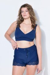 Damskie Bikini strój dwuczęściowy drapowanie na biuście miękkie miseczki. Niebieskie bikini damskie Ulla Popken, plus size, bez wzorów, plus size. Za 139.99 zł.
