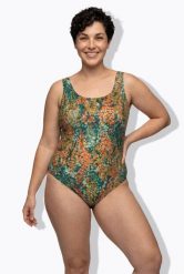 Damskie Strój kąpielowy motywy kwiatowe bez miękkich miseczek okrągły dekolt. Niebieskie kostiumy jednoczęściowe damskie Ulla Popken, plus size, bez wzorów, z elastanu, sportowe, plus size, do pływania. Za 159.99 zł.