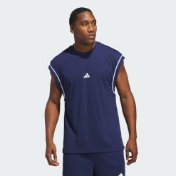 Koszulka adidas Basketball All-World Sleeveless Tank. Niebieskie koszulki sportowe męskie Adidas, xs, bez wzorów, z materiału, bez kołnierzyka, bez ramiączek, do koszykówki. Za 129.00 zł.