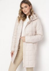 Jasnobeżowa Kurtka Pikowana ze Ściągaczem Tamraga. Brązowe kurtki damskie Born2be, m, bez wzorów, bez kaptura. Za 119.99 zł.