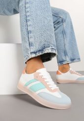 Biało-Niebieskie Sneakersy w Stylu Tenisówek z Paskami Eleaniria. Białe obuwie sportowe damskie Renee, bez wzorów, z jeansu, tenisowe. Za 79.99 zł.
