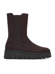 Rieker Botki CEO-Z8983-25 Brązowy ciemny. Brązowe botki damskie Rieker, z materiału, bez obcasa, na koturnie, bez zapięcia. Za 389.99 zł.