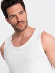 Ombre Męska bawełniana koszulka tank top BASIC biała V1 OM-TSBT-0192 S. Białe t-shirty męskie Ombre, m, bez wzorów, z bawełny, bez kołnierzyka. Za 39.99 zł.