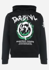 Czarna Bluza z Nadrukiem i Kapturem Caladara. Czarne bluzy męskie Born2be, m, bez wzorów, z dzianiny, z kapturem. Za 39.99 zł.