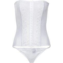 Gorset + stringi (2 części) bonprix biały. Stringi damskie bonprix, z haftami, z koronki. Za 59.99 zł.