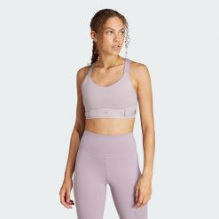 Biustonosz FastImpact Luxe Run High-Support. Czerwone obuwie sportowe damskie Adidas, bez wzorów, z materiału, na fitness i siłownię. W wyprzedaży za 285.20 zł.
