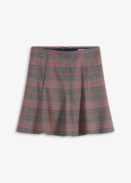 Spódnica mini ze wzorem w kratę. Brązowe spódnice damskie bonprix, bez wzorów, mini, rozkloszowane. Za 109.99 zł.