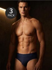 Bawełniane slipy 3 pack - granatowy. Niebieskie slipki męskie Sinsay, l, bez wzorów, z bawełny. Za 19.99 zł.