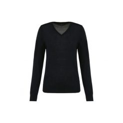 Damski sweter z merynosów z dekoltem v-neck Kariban Premium. Czarne swetry damskie KARIBAN, na zimę, bez wzorów, z wełny, eleganckie, bez kołnierzyka, bez ramiączek, bez kaptura. Za 297.00 zł.