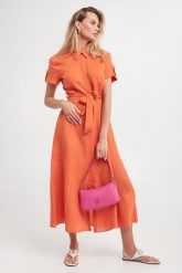 Sukienka lniana Banca MARELLA SPORT. Sukienki damskie Marella Sport, bez wzorów, sportowe, bez kołnierzyka, bez ramiączek, sportowe. W wyprzedaży za 818.35 zł.