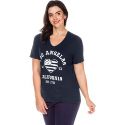 Koszulka w kolorze granatowym. Niebieskie t-shirty damskie Sheego, z bawełny. W wyprzedaży za 21.95 zł.
