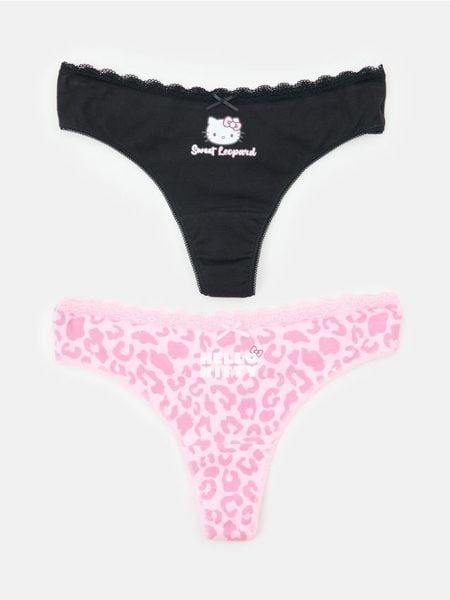 Bawełniane stringi 2 pack Hello Kitty - wielobarwny. Stringi damskie Sinsay, l, bez wzorów, z bawełny. Za 19.99 zł.