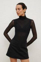 Damskie body w kolorze BLACK- TRANSPARENT-S. Czarne bluzki damskie Marsala, s, bez wzorów, z tkaniny, eleganckie, bez kołnierzyka, bez ramiączek. Za 159.90 zł.