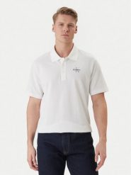 Calvin Klein Jeans Polo Easy Monologo LV04RF209G Biały Regular Fit. Białe koszulki polo męskie Calvin Klein Jeans, l, bez wzorów, z bawełny, bez ramiączek. Za 329.99 zł.