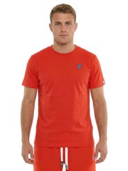 Koszulka męska z krótkim rękawem New Era. Czerwone koszulki sportowe męskie LEONE 1947 APPAREL, m, bez wzorów, bez kołnierzyka, bez ramiączek, na fitness i siłownię. Za 168.40 zł.