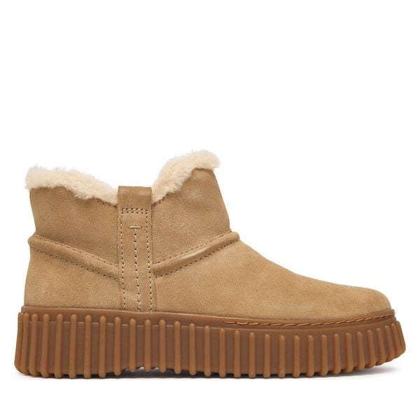 Botki Clarks. Brązowe botki damskie Clarks, bez obcasa, na płaskiej podeszwie, bez zapięcia. Za 519.99 zł.
