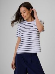 T-shirt relaxed z nadrukiem damski 4F 4FRSS26TTSHF4023. Niebieskie t-shirty damskie 4f, s, bez wzorów, z bawełny, klasyczne, bez kołnierzyka. Za 69.99 zł.