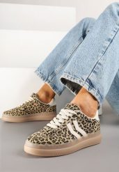 Panterkowe Sneakersy Tenisówki Ozdobione Paskami Falovinia. Trampki i tenisówki damskie Renee, bez wzorów, z jeansu, eleganckie, bez zapięcia. Za 79.99 zł.