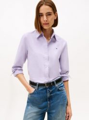 Tommy Hilfiger bluzka koszulowa Oxford Kobiety Bawełna lila, 34. Bluzki damskie Tommy Hilfiger, bez wzorów, z bawełny, eleganckie, bez kołnierzyka, bez ramiączek. Za 329.95 zł.