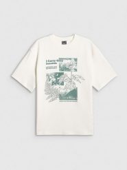 4F T-shirt loose z nadrukiem damski - biały M. Białe t-shirty damskie 4f, m, bez wzorów, z dzianiny, klasyczne, bez kołnierzyka. Za 79.99 zł.