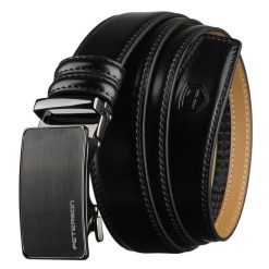 Pasek męski z automatyczną klamrą wykonany ze skóry naturalnej w czarnym kolorze PetersonPTN A019-AS. Czarne paski damskie Peterson, bez wzorów, ze skóry, eleganckie. Za 69.99 zł.