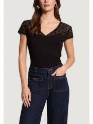 Morgan Bluzka 251-DFLO Czarny Slim Fit. Czarne koszule damskie Morgan, l, bez wzorów, z wiskozy, bez kołnierzyka, bez ramiączek. Za 159.99 zł.