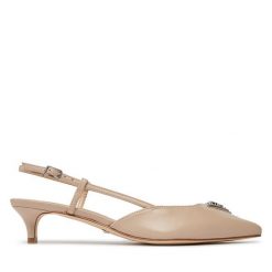 Sandały Guess. Brązowe sandały damskie Guess, z aplikacjami, bez obcasa, na słupku, bez zapięcia. Za 329.99 zł.