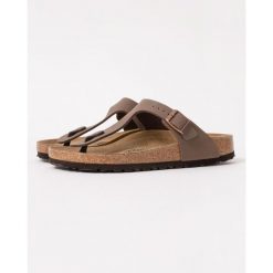 Japonki damskie Birkenstock Gizeh Birkoflor. Brązowe klapki damskie Birkenstock, bez wzorów, z materiału, klasyczne, bez obcasa. Za 545.00 zł.