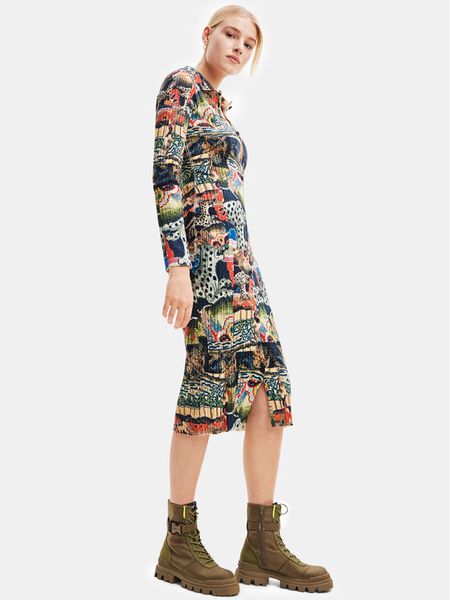 Desigual Sukienka codzienna 23WWVF15 Kolorowy Slim Fit. Sukienki damskie Desigual, na co dzień, xl, bez wzorów, z bawełny, bez kołnierzyka, bez ramiączek, proste. Za 429.99 zł.
