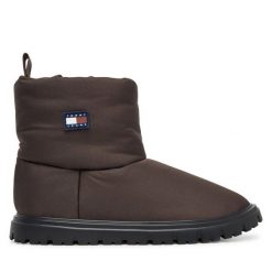 Śniegowce Tommy Jeans. Brązowe śniegowce i trapery damskie Tommy Jeans, z jeansu. Za 359.99 zł.