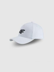 Czapka z daszkiem strapback damska 4F 4FWSS26ACABF549. Białe czapki i kapelusze damskie 4f, na lato, bez wzorów, z bawełny, sportowe. Za 45.99 zł.