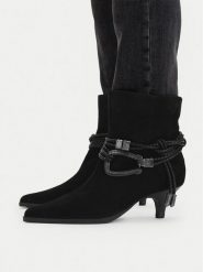 Badura Botki EO-GL879C-6-7510-2 Czarny. Czarne botki damskie Badura, ze skóry, bez obcasa, na słupku, bez zapięcia. Za 499.99 zł.