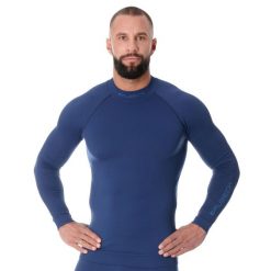 Bluza męska termoaktywna Brubeck EXTREME THERMO. Niebieskie bluzy męskie Brubeck, m, bez wzorów, z elastanu, bez kaptura, do biegania. Za 185.99 zł.