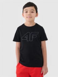 4F T-shirt z nadrukiem chłopięcy - czarny 146 (10-11 lat). Czarne t-shirty dla chłopców 4f, bez wzorów, z bawełny, bez ramiączek. Za 39.99 zł.