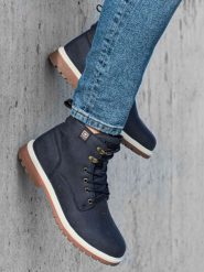 Buty męskie zimowe trapery - granatowe V3. Niebieskie śniegowce i trapery męskie Ombre Clothing, na jesień, z materiału, klasyczne, bez zapięcia. W wyprzedaży za 99.99 zł.