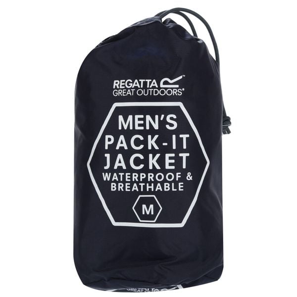 Kurtka Kieszonkowa Wodoodporna Męska + Worek Pack It III. Niebieskie kurtki męskie Regatta, m, bez wzorów, z materiału, z kapturem. Za 162.99 zł.