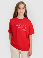4F T-shirt regular z nadrukiem dziewczęcy - czerwony 164 (13-14 lat). Czerwone t-shirty i topy dla dziewczynek 4f, bez wzorów, z bawełny, bez ramiączek. W wyprzedaży za 29.99 zł.