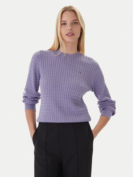 Tommy Hilfiger Sweter Fine WW0WW44993 Fioletowy Regular Fit. Fioletowe swetry damskie Tommy Hilfiger, xxs, bez wzorów, z bawełny, bez kołnierzyka, bez ramiączek, bez kaptura. Za 399.99 zł.