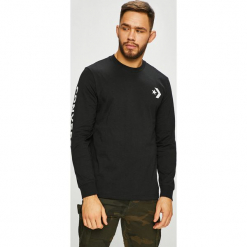 Converse - Longsleeve. Czarne bluzki z długim rękawem męskie Converse, z nadrukiem, z bawełny, z okrągłym kołnierzem. Za 129.90 zł.