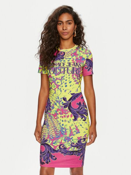 Versace Jeans Couture Sukienka codzienna 76HAO9P9 Żółty Regular Fit. Żółte sukienki damskie Versace Jeans Couture, na co dzień, xs, bez wzorów, z bawełny, bez kołnierzyka, bez ramiączek, proste. Za 849.99 zł.
