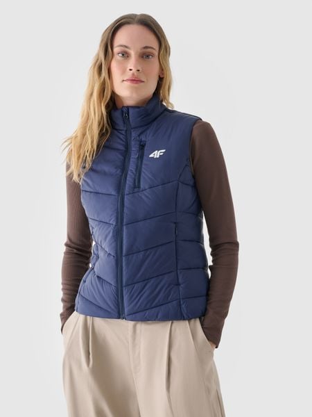 4F Bezrękawnik puchowy z wypełnieniem syntetycznym damski - granatowy XS. Niebieskie kurtki damskie 4f, s, bez wzorów, z poliesteru, bez kaptura. W wyprzedaży za 139.99 zł.