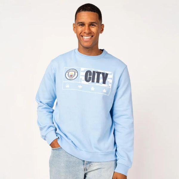 Sweter Manchester City męski. Niebieskie swetry przez głowę męskie MANCHESTER CITY, m, bez wzorów, bez kołnierzyka. Za 209.99 zł.
