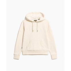 Damska bluza z kapturem z metalicznym logo Superdry Luxe. Brązowe koszulki sportowe damskie Superdry., bez wzorów, ze skóry, bez kołnierzyka, bez ramiączek. Za 380.50 zł.