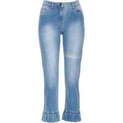 Dżinsy ze stretchem 7/8 z falbanami bonprix niebieski "bleached”. Jeansy damskie marki bonprix. Za 89.99 zł.