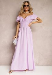 Fioletowa Sukienka z Wiskozy z Gumką w Talii i Kopertowym Dekoltem Rhoneri. Fioletowe sukienki damskie Renee, na imprezę, m, bez wzorów, z wiskozy, eleganckie, bez kołnierzyka, bez ramiączek, maxi, kopertowe. Za 49.99 zł.