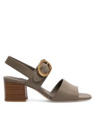 Gino Rossi Sandały V155-25-2 Khaki. Brązowe klapki damskie Gino Rossi, bez wzorów, ze skóry, bez obcasa, na słupku, bez zapięcia. Za 249.99 zł.