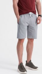 Ombre Męskie dzianinowe spodenki ze ściągaczem i kieszeniami - szare V8 OM-SRBS-0139 XL. Szare krótkie spodenki sportowe męskie Ombre, m, bez wzorów, z dzianiny. Za 49.99 zł.