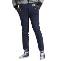 Spodnie męskie Leone 1947 Apparel. Niebieskie buty sportowe męskie LEONE 1947 APPAREL, l, bez wzorów, z tkaniny, na fitness i siłownię. Za 118.72 zł.